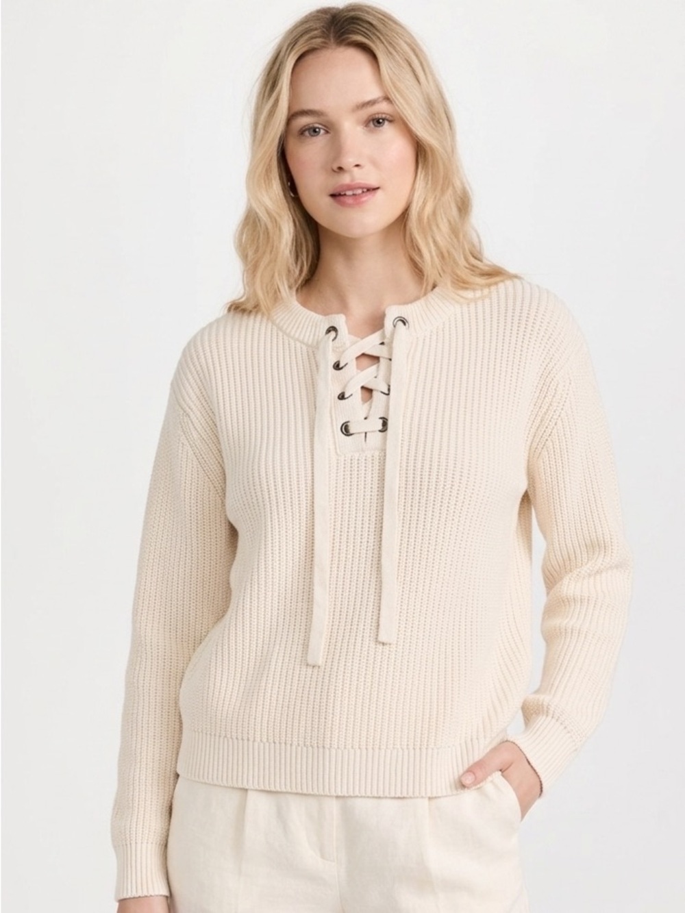 J.O.A ivory cable knit lace up sweater size medium